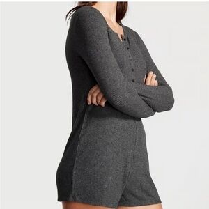 Victoria's Secret Cozy Ribbed Romper Long Sleeve XXL Grey Loungewear Sleepwear